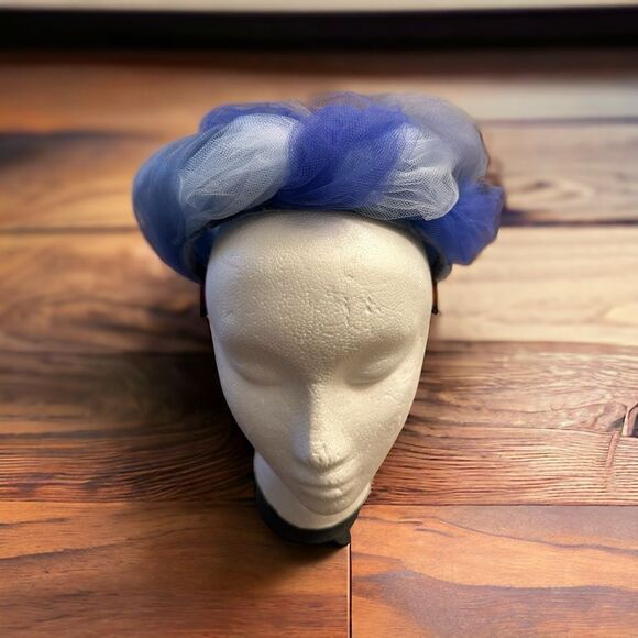 Vintage Hat-nip crown pillbox hat Fascinator, hat, blues, mesh elegant - Picture 8 of 16